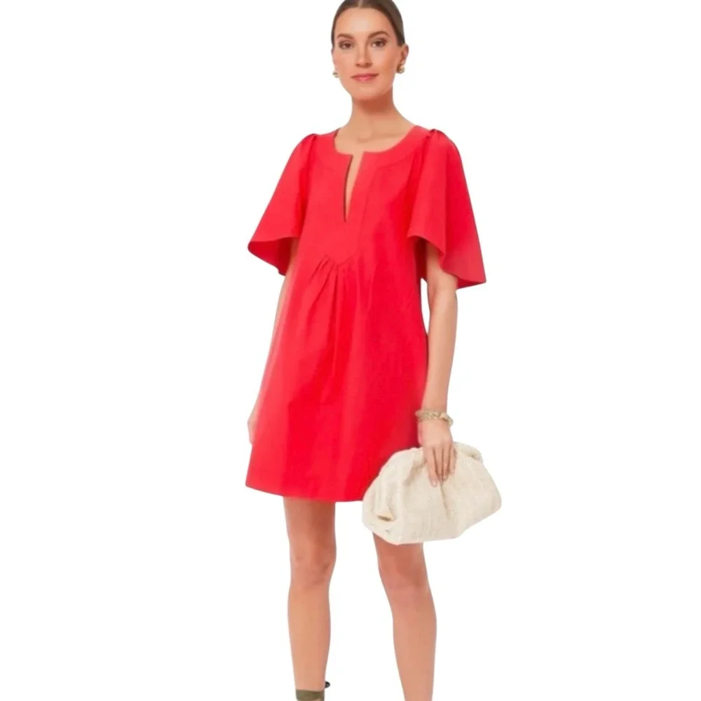 Pomander Place Red Split Neck Flutter Sleeve Shift Dress Pockets Size XXXL